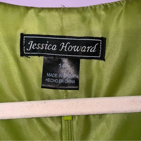 Jessica Howard Dress Size 14 Linen Blend Green Ruffle V Neck Pleated A Line - Picture 3 of 9